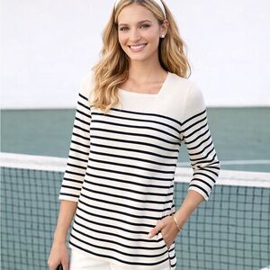J.Jill Wearever Striped Tunic Top XS Square Neck Nautical Coastal Preppy